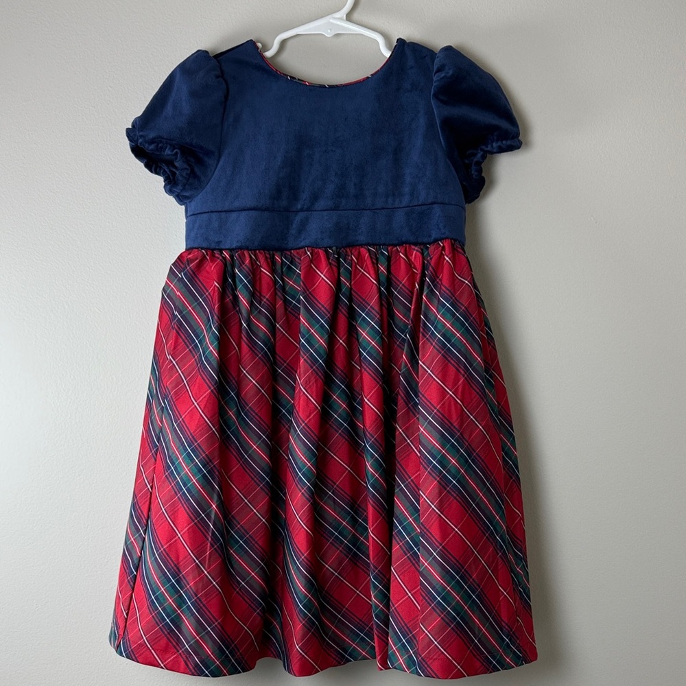 Max Studio Girls Christmas Plaid Holiday Dress Navy Velvet Size 6 NWT